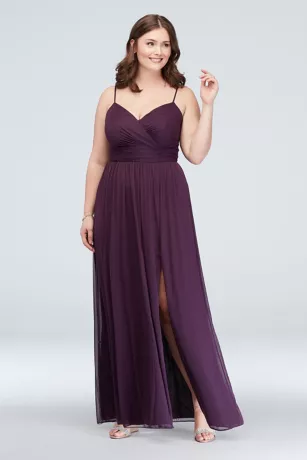 Spaghetti Strap Ruched Waist Mesh Bridesmaid Dress 4 Spaghetti Strap Ruched Waist Mesh Bridesmaid Dress - Image 4