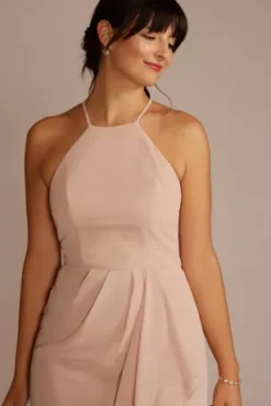 High-Neck Chiffon Bridesmaid Dress With Cascade -Kelly Shop F20014 SAND BM PROD9 V2 074 detail