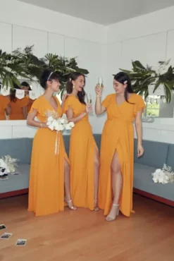 Flutter Sleeve Georgette Wrap Bridesmaid Dress -Kelly Shop F20039 ZZZ 1