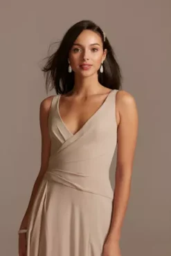 Tank Georgette Cascade Bridesmaid Dress With Slit -Kelly Shop F20225 BISCOTTI BM PROD3 065