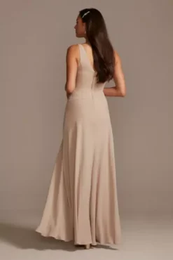 Tank Georgette Cascade Bridesmaid Dress With Slit -Kelly Shop F20225 BISCOTTI BM PROD3 082