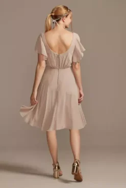 Flutter Sleeve Chiffon Short Bridesmaid Dress -Kelly Shop F20241 BISCOTTI BM PROD7 107 1