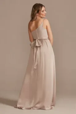 One-Shoulder Long Crepe Charmeuse Bridesmaid Dress -Kelly Shop F20381 BISCOTTI BM PROD4 241