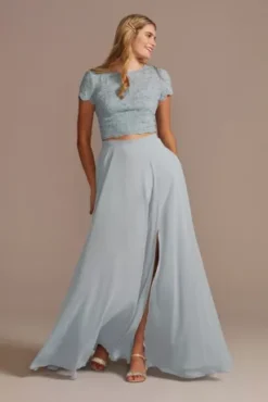 Bridesmaid Separates Chiffon Full Skirt With Slit -Kelly Shop F20422 DUSTYBLUE BM PROD7 017