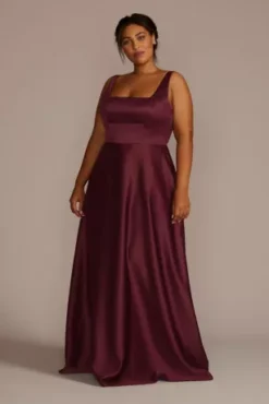 Satin Square Neck Tank Bridesmaid Dress -Kelly Shop F20461 WINE BM PROD11 067