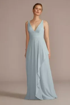 Chiffon V-Neck Tank Bridesmaid Dress With Cascade
