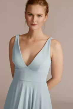 Chiffon V-Neck Tank Bridesmaid Dress With Cascade -Kelly Shop F20539 DUSTYBLUE BM PROD11 126 detail