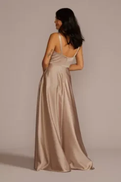 Satin Sleeveless Boatneck Bridesmaid Dress -Kelly Shop F20554 BISCOTTI BM PROD12 170 back