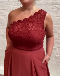 Stretch Lace Chiffon One-Shoulder Bridesmaid Dress -Kelly Shop F20607 PDP