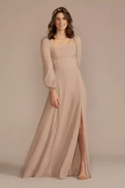 Long Sleeve Chiffon Bridesmaid Dress
