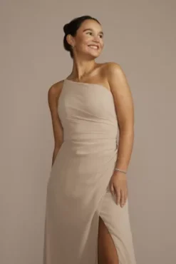 One-Shoulder Crinkle Chiffon Bridesmaid Dress -Kelly Shop F20656 BISCOTTI MISSY OM PROD12 048 detail