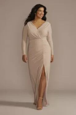 Long Sleeve Ruched Jersey Sheath Bridesmaid Dress -Kelly Shop F20681 BISCOTTI BM PROD2 56 z