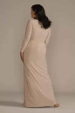 Long Sleeve Ruched Jersey Sheath Bridesmaid Dress -Kelly Shop F20681 BISCOTTI BM PROD2 56 zz