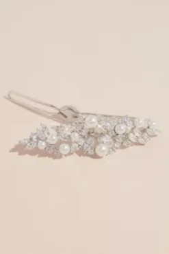 Leafy Cubic Zirconia And Pearl Hair Pin