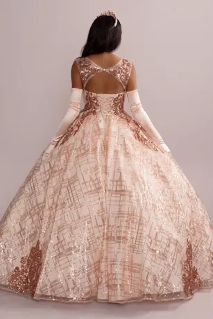 Patterned Sequin Quince Ball Gown With Bolero 3 Patterned Sequin Quince Ball Gown With Bolero - Image 3