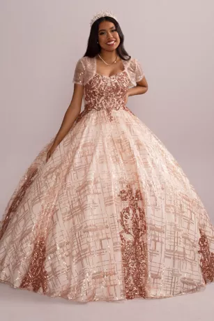 Patterned Sequin Quince Ball Gown With Bolero 2 Patterned Sequin Quince Ball Gown With Bolero - Image 2