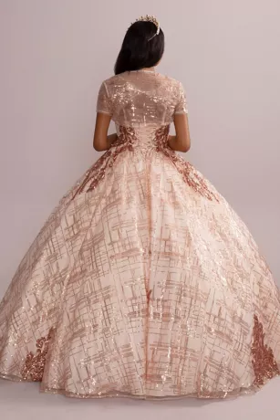 Patterned Sequin Quince Ball Gown With Bolero 4 Patterned Sequin Quince Ball Gown With Bolero - Image 4