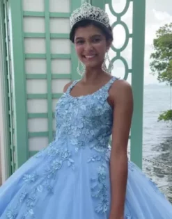 Metallic Floral Glitter Tulle Quince Ball Gown -Kelly Shop FR2114 PDP