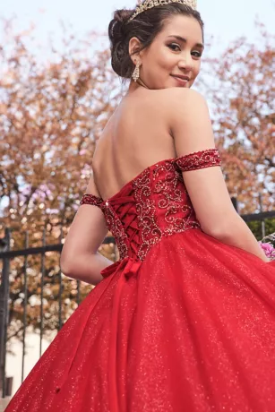 Off-the-Shoulder Beaded Quince Ball Gown 4 Off-the-Shoulder Beaded Quince Ball Gown - Image 4