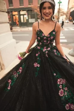 Multicolor Floral Quince Ball Gown With Capelet -Kelly Shop FR2202 1 PDP Crop JAN21 1920x2880