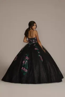 Multicolor Floral Quince Ball Gown With Capelet -Kelly Shop FR2202 BLACKMULTI QUINCE PROD12 145