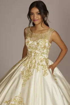 Illusion Cap Sleeve Pleated Quince Ball Gown -Kelly Shop FR2204 IVYGOLD QUINCE PROD12 088