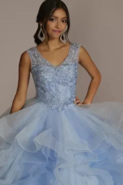 Two-Piece Embellished Lace Quince Gown -Kelly Shop FR2205 LIGHTBLUE QUINCE PROD12 047