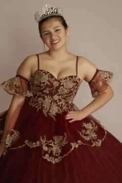 Tiered Quince Dress With Interchangeable Sleeves 23 Tiered Quince Dress With Interchangeable Sleeves -Kelly Shop FR2208 MWINEGOLD QUINCE20PROD5 232