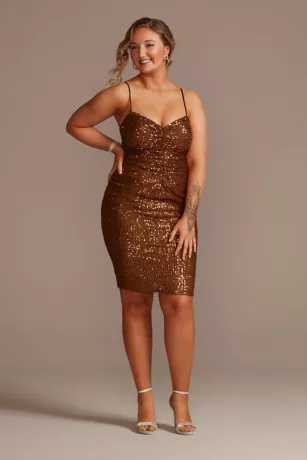 Knee-Length Sequin Sheath Dress With Back Slit 1 Knee-Length Sequin Sheath Dress With Back Slit