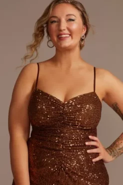 Knee-Length Sequin Sheath Dress With Back Slit 5 Knee-Length Sequin Sheath Dress With Back Slit -Kelly Shop GS28013V1 TAWNY PARTY PROD7 062