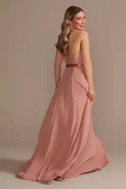 Georgette V-Wire Bridesmaid Dress With Corset Back 5 Georgette V-Wire Bridesmaid Dress With Corset Back -Kelly Shop GS290021 DESERTCORAL BM PROD3 349