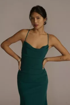 Stretch Crepe Cowl Neck Strappy Bridesmaid Dress -Kelly Shop GS290054 GEM BM PROD11 155