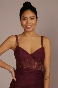 Lace Corset Bodice Bridesmaid Dress With Slit -Kelly Shop GS290105 WINE BM PROD5 056