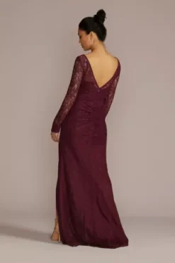Long-Sleeve Lace Bridesmaid Dress With Slit -Kelly Shop GS290111 WINE BM PROD5 124
