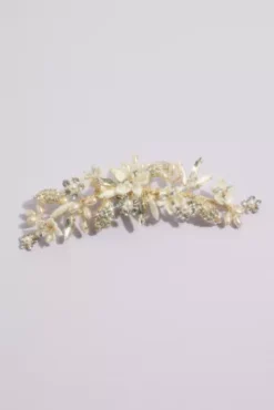 Floral Pearl And Crystal Spray Barrette