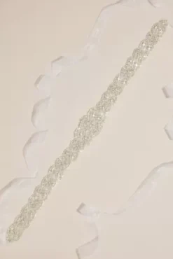 Floral Crystal-Embellished Ribbon Sash