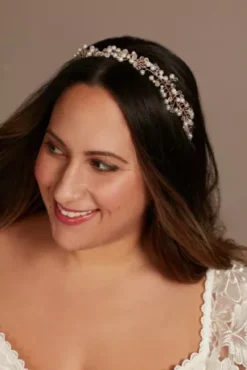 Pearl And Crystal Hair Wreath With Organza Ribbon -Kelly Shop H42023 ROSEGOLD HP OM PROD1 027