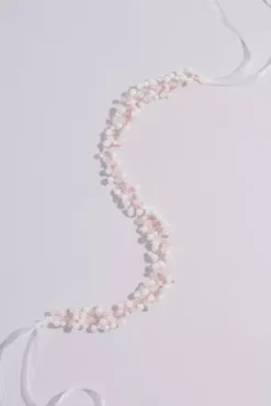 Pearl And Crystal Hair Wreath With Organza Ribbon