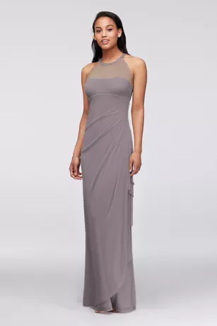 Sleeveless Long Mesh Dress With Illusion Neckline 1 Sleeveless Long Mesh Dress With Illusion Neckline