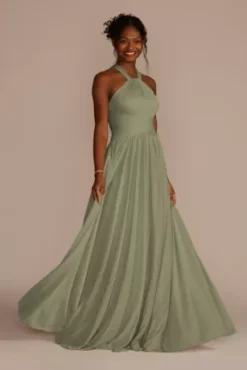 High-Neck Mesh Bridesmaid Dress With Full Skirt
