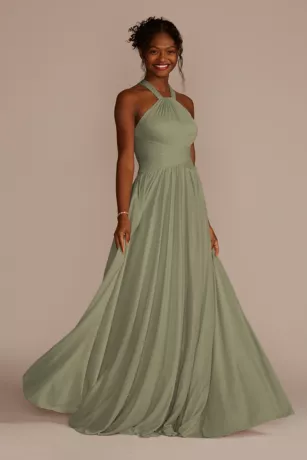 High-Neck Mesh Bridesmaid Dress With Full Skirt 1 High-Neck Mesh Bridesmaid Dress With Full Skirt