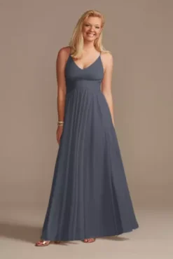 Mesh Cross Waist Spaghetti Strap Bridesmaid Dress