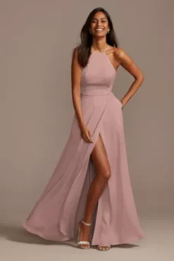 Crepe-Back Satin High Neck Bridesmaid Dress