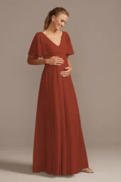 Flutter Sleeve Mesh Maternity Bridesmaid Dress