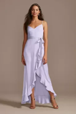 Spaghetti Strap Crepe Ruffle Bridesmaid Dress