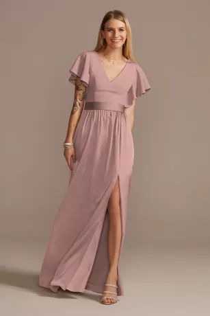 Flutter Sleeve Charmeuse Tall Bridesmaid Dress 1 Flutter Sleeve Charmeuse Tall Bridesmaid Dress