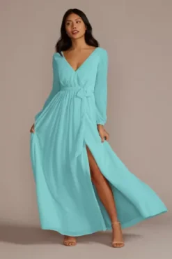 Long Sleeve Chiffon Bridesmaid Dress With Slit