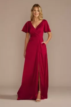 Short Sleeve Stretch Charmeuse Bridesmaid Dress