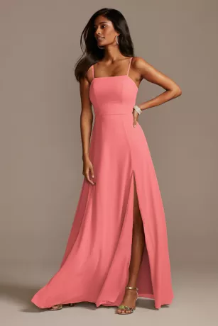Spaghetti Strap Chiffon Bridesmaid Dress With Slit 1 Spaghetti Strap Chiffon Bridesmaid Dress With Slit