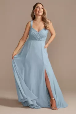 Lace Chiffon Tank Long Bridesmaid Dress